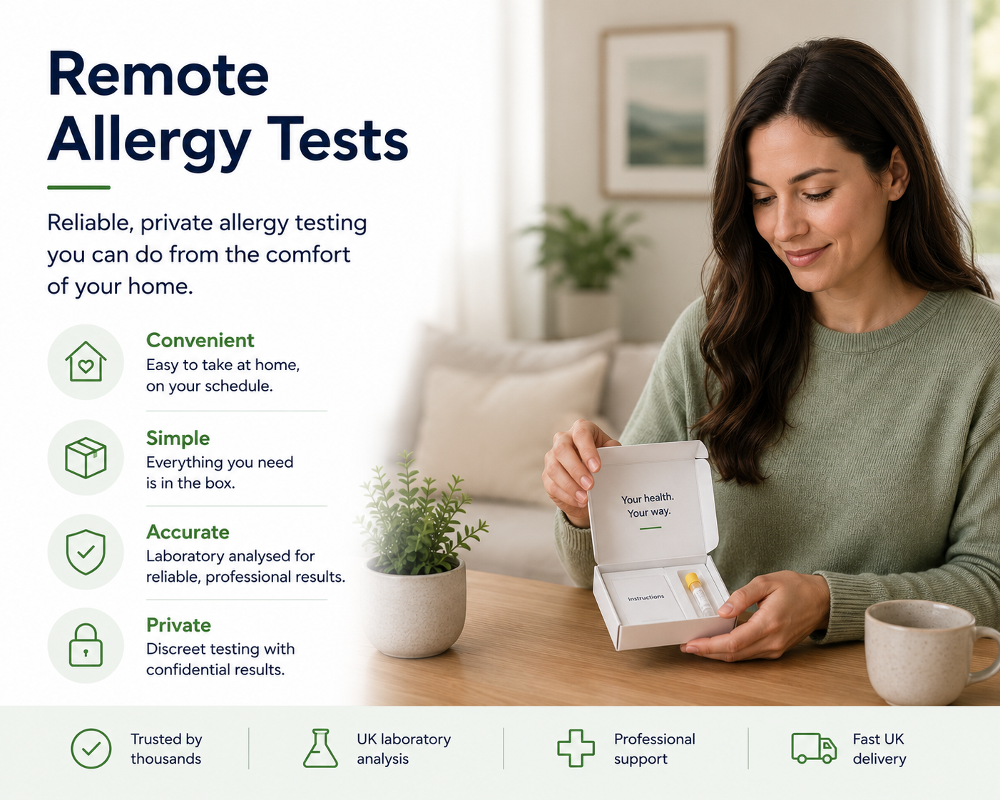 Home allergy blood testing kit with a self-collection blood sample tube for remote allergy testing in the UK