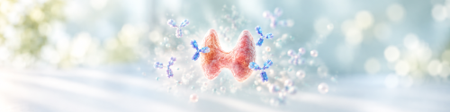 hyroid gland surrounded by antibodies, representing thyroid antibody testing